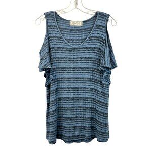 Sinuous Women’s Cold Shoulder Short Sleeve Striped Top Blue/Black Size Small